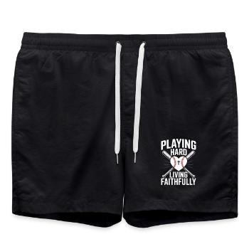 Christian Baseball Player Bible Faith Jesus Christ - Swim Trunks - black - Front - AI Model Male 185 light (185cm)