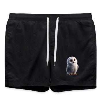 Schneeeule Weiße Eule Kauz Uhu Owl Schnee Eulen - Badeshorts - Schwarz - Vorne - AI Model Male 185 light (185cm)