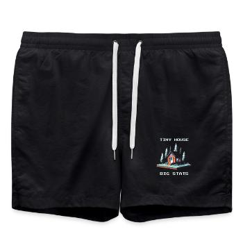 Tiny House, Big Values | Minimalism - Swim Trunks - black - Front - AI Model Male 185 light (185cm)