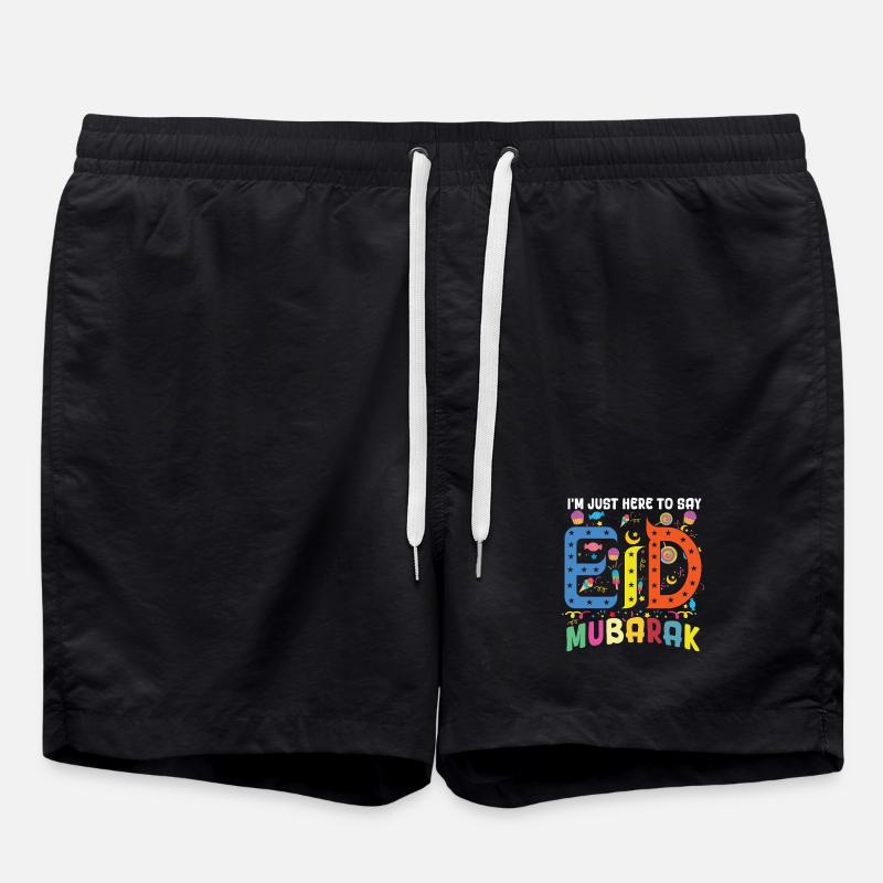 Here To Say Eid Mubarak Ramadan Islamic Muslim - Swim Trunks - black