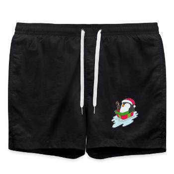 Traîneau de Noël Pingouin - Short de bain - noir - Devant - AI Model Male 185 light (185cm)