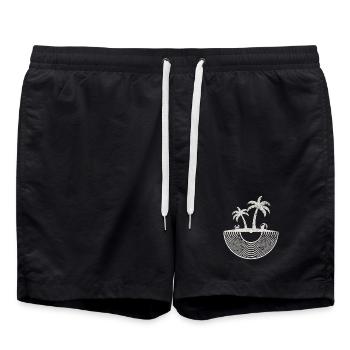 Art du coucher de soleil sur une île tropicale en vinyle - Short de bain - noir - Devant - AI Model Male 185 light (185cm)