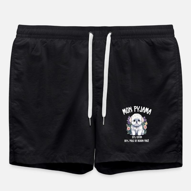 Funny Dog Bichon Pajamas - Swim Trunks - black