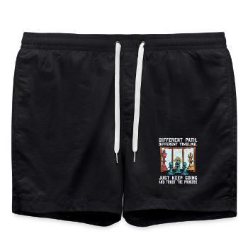 Schachpfad: Anderer Weg, Vertrauen ins Vorgehen - Badeshorts - Schwarz - Vorne - AI Model Male 185 light (185cm)