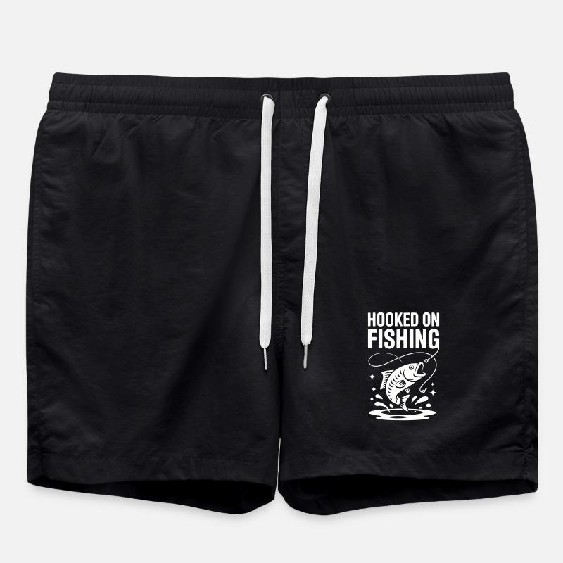 Hooked On Fishing - Angler Spruch - Swim Trunks - black