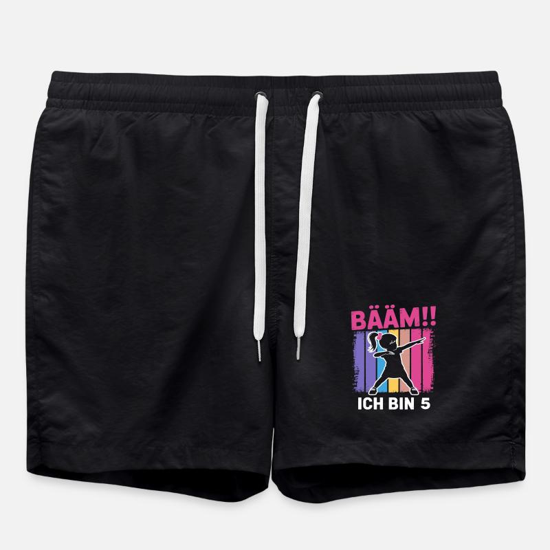 Bääm I'm 5 Dabbing Girl 5th Birthday - Swim Trunks - black