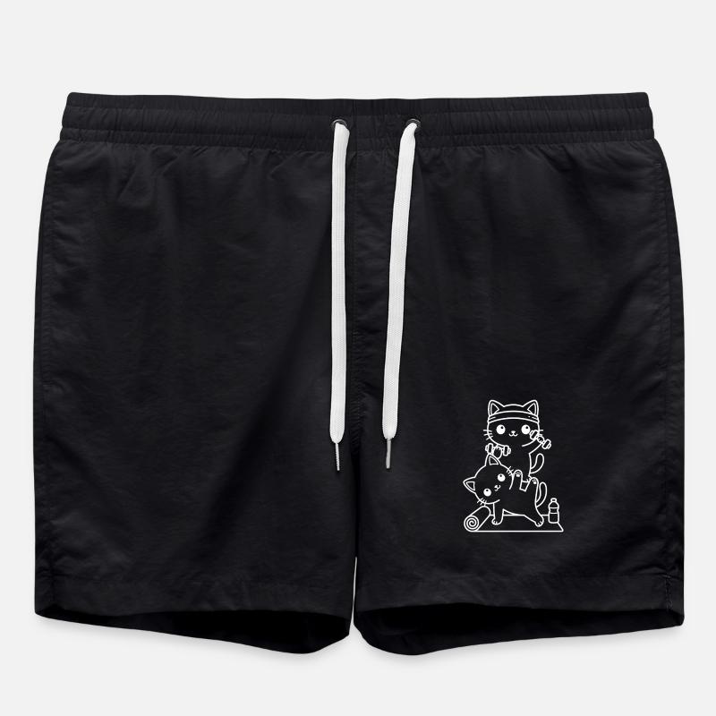 Kawaii Katzen beim Training - Badeshorts - Schwarz
