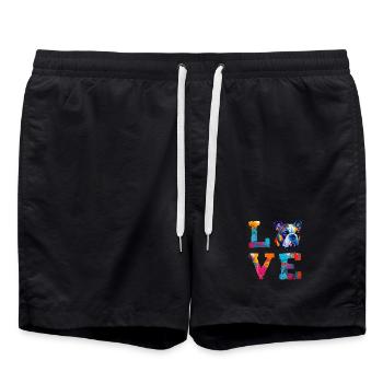 Englisches Bulldoggen-Pop-Art-Liebes-Hunde-Liebhaber-Design - Badeshorts - Schwarz - Vorne - AI Model Male 185 light (185cm)