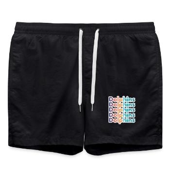Retro Dolphins Text Ocean Lover Graphic - Swim Trunks - black - Front - AI Model Male 185 light (185cm)