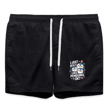 Penguin Trio Saying Picture - Swim Trunks - black - Front - AI Model Male 185 light (185cm)