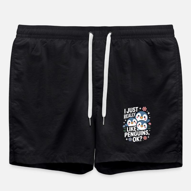 Pinguin Trio Spruchbild - Badeshorts - Schwarz