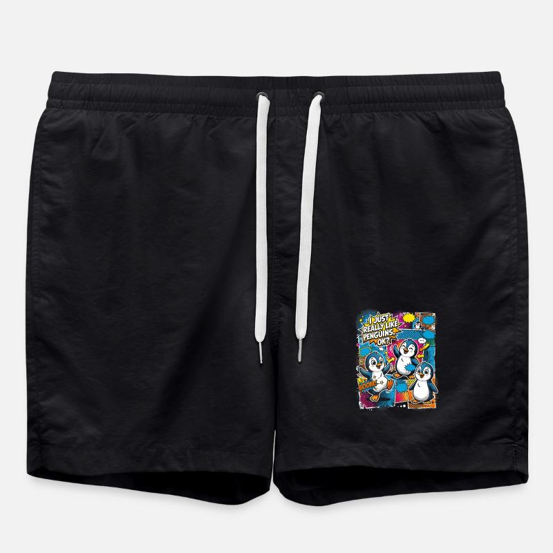 Pinguin Pop-Art Comic Kollage - Badeshorts - Schwarz