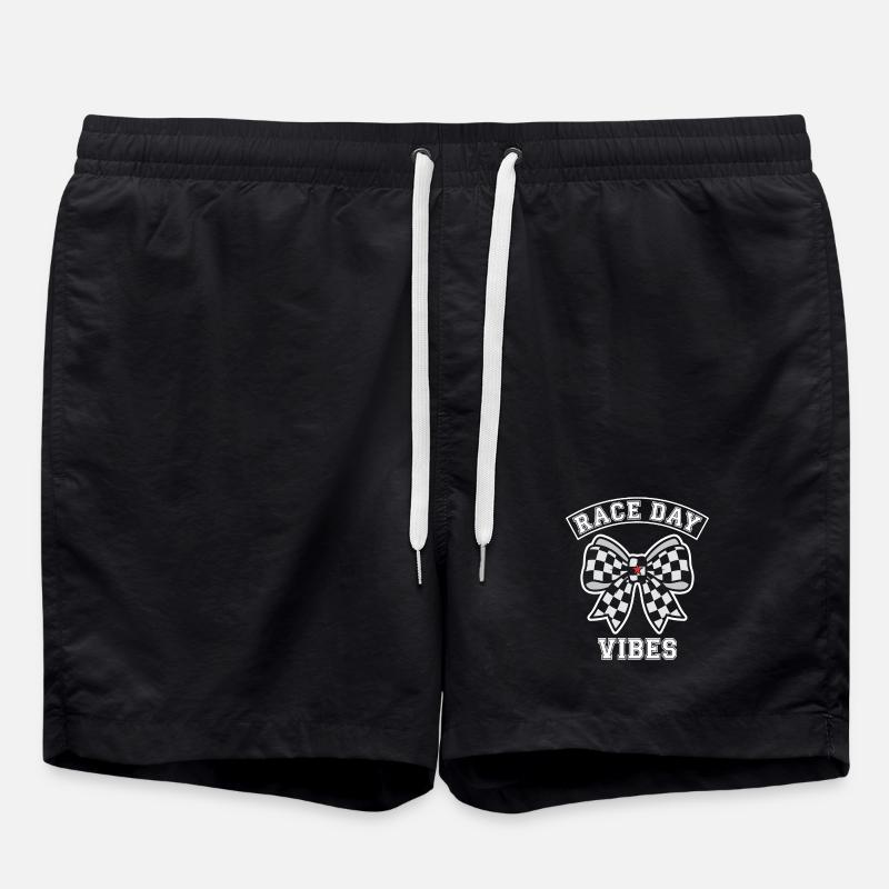 Race Day Vibes Plaid Bow - Swim Trunks - black