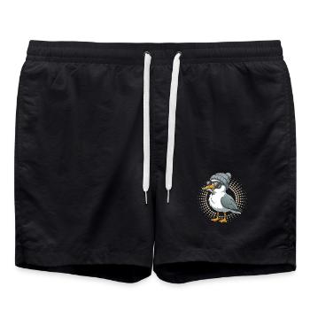 Mouette mouette de la lune avec casquette et poisson dans la bouche - Short de bain - noir - Devant - AI Model Male 185 light (185cm)