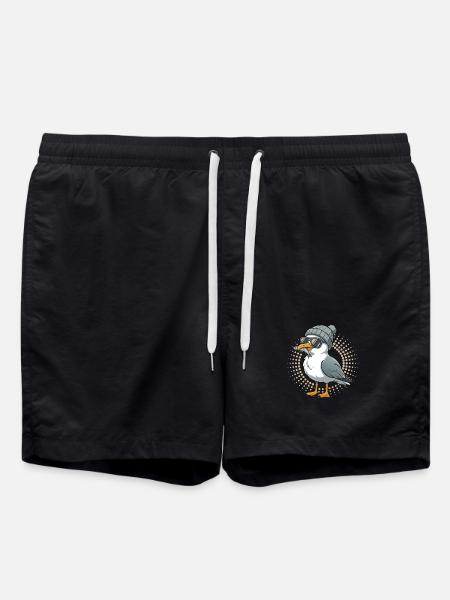 Moin seagull bird with cap and fish in mouth seagulls - Swim Trunks - black