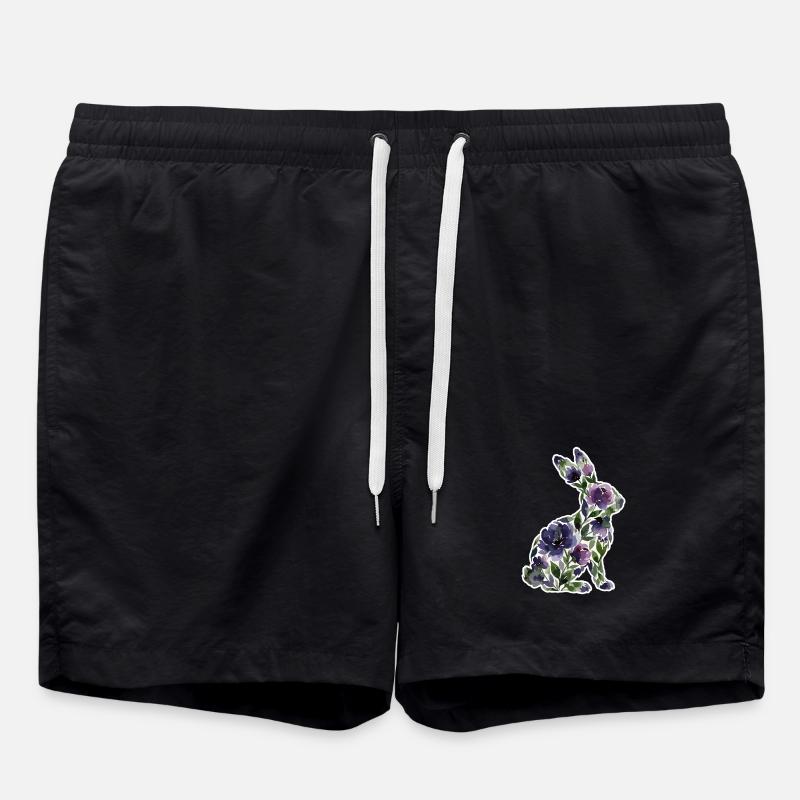 Bunny Silhouette Flowers - Swim Trunks - black