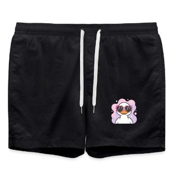 Herzsonnen-Ente mit Pinkbrille - Badeshorts - Schwarz - Vorne - AI Model Male 185 light (185cm)