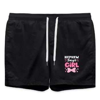 Nephew Says Girl Gender Reveal - Swim Trunks - black - Front - AI Model Male 185 light (185cm)