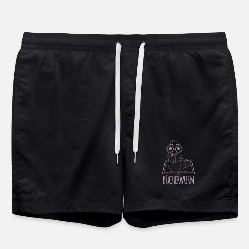Bücherwurm Silhouette Minimalistisch Nerd - Badeshorts - Schwarz