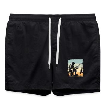 Fishermen on the seashore in retro style - Swim Trunks - black - Front - AI Model Male 185 light (185cm)