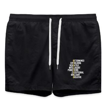 Pile d’adjectifs d’accent jaune - Short de bain - noir - Devant - AI Model Male 185 light (185cm)