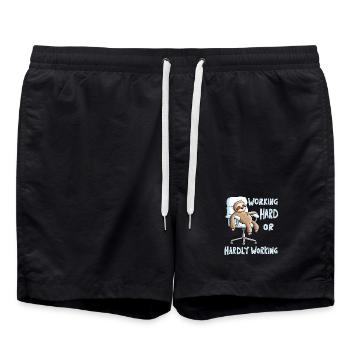 Working Hard Faultier Büro Arbeit  - Badeshorts - Schwarz - Vorne - AI Model Male 185 light (185cm)