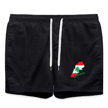 Carte avec le drapeau du Liban, j’adore le Liban - Short de bain - noir - Devant - AI Model Male 185 light (185cm)
