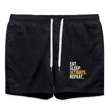 Essen, schlafen, endgültiges Wiederholen - Badeshorts - Schwarz - Vorne - AI Model Male 185 light (185cm)