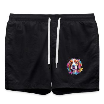 Farbenfroher Hunde-Splash-Art-Beagle - Badeshorts - Schwarz - Vorne - AI Model Male 185 light (185cm)