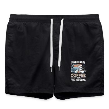 Propulsé par Coffee et Livres Audio, Spruch Hörbücher - Short de bain - noir - Devant - AI Model Male 185 light (185cm)