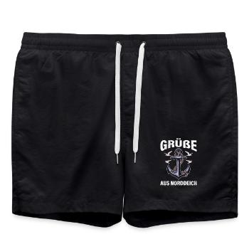 Nordsee Urlaub GRÜSSE AUS NORDDEICH Lustiges - Badeshorts - Schwarz - Vorne - AI Model Male 185 light (185cm)