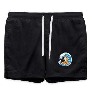 Chat surfeur sur la vague de pizza - Short de bain - noir - Devant - AI Model Male 185 light (185cm)