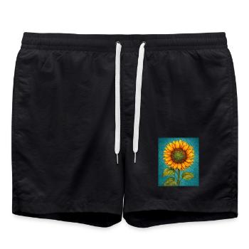 Yellow Sunflowers Flowers Sunflower Graphics - Swim Trunks - black - Front - AI Model Male 185 light (185cm)