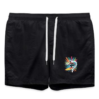 Bunter Surfer Wasserfarben Spritzer Graffiti - Badeshorts - Schwarz - Vorne - AI Model Male 185 light (185cm)