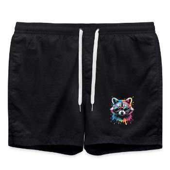 Bunter Waschbär Wasserfarben Spritzer Graffiti - Badeshorts - Schwarz - Vorne - AI Model Male 185 light (185cm)