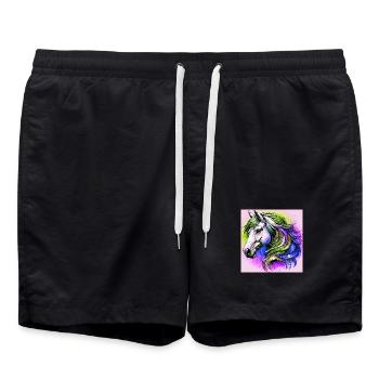 Pferd - Badeshorts - Schwarz - Vorne - AI Model Male 185 light (185cm)