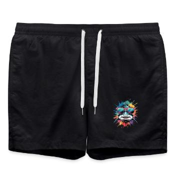 Bunter Hai Wasserfarben Spritzer - Badeshorts - Schwarz - Vorne - AI Model Male 185 light (185cm)