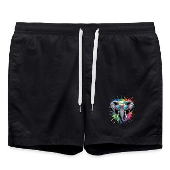 Bunter Elefant Wasserfarben Spritzer - Badeshorts - Schwarz - Vorne - AI Model Male 185 light (185cm)