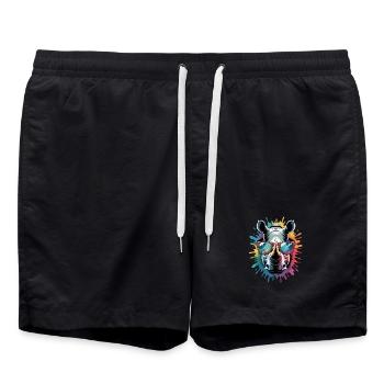 Buntes Nashorn Rhino Wasserfarben Spritzer - Badeshorts - Schwarz - Vorne - AI Model Male 185 light (185cm)