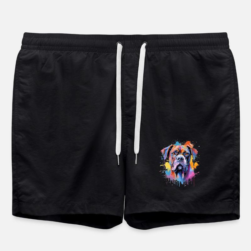 Bunte Splash Art Boxer-Hund - Badeshorts - Schwarz