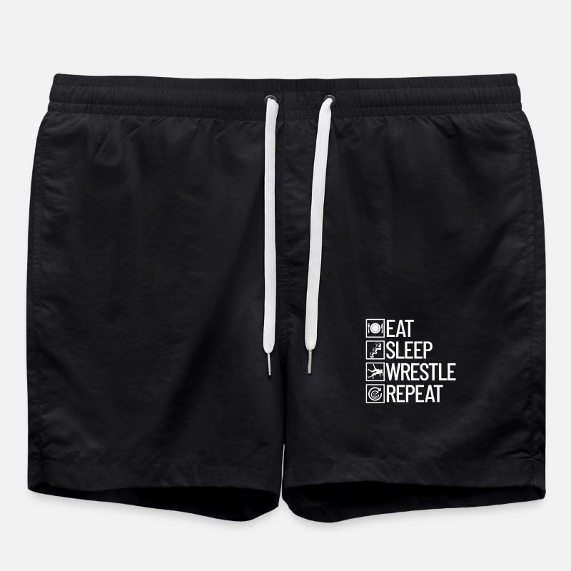 Eating Sleeping Wrestling Repeating Wrestling - Swim Trunks - black