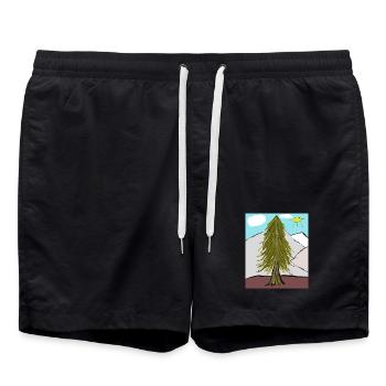 Forêt de conifères sur le soleil de la montagne - Short de bain - noir - Devant - AI Model Male 185 light (185cm)