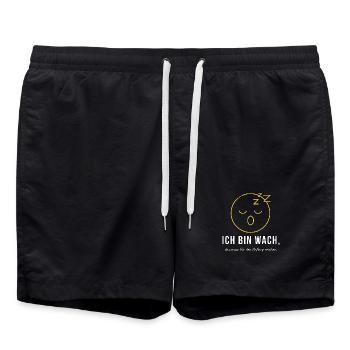 Ich bin wach das muss reichen - Lustiger Morgenmuf - Badeshorts - Schwarz - Vorne - AI Model Male 185 light (185cm)