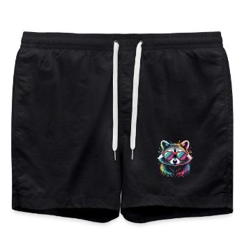Bunter Waschbär Wasserfarben Spritzer - Badeshorts - Schwarz - Vorne - AI Model Male 185 light (185cm)