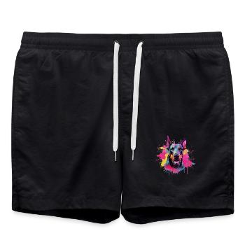 Dog Doberman Pinscher Colorful Splash Art - Swim Trunks - black - Front - AI Model Male 185 light (185cm)