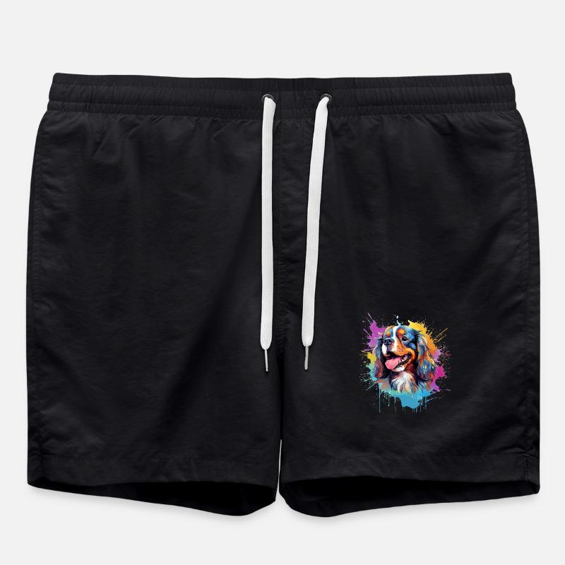 Cavalier King Charles Spaniel Splash Color - Swim Trunks - black
