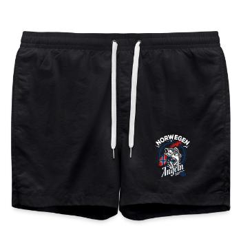 Norwegen Angeln Tour 2026 - Angler Geschenk - Badeshorts - Schwarz - Vorne - AI Model Male 185 light (185cm)