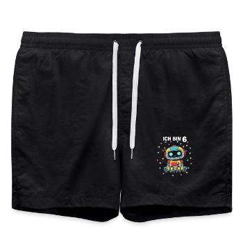 Ich bin 6 - Süßes Roboter zum 6. Geburtstag - Badeshorts - Schwarz - Vorne - AI Model Male 185 light (185cm)