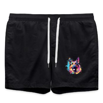 Colorful Dog Splash Art German Shepherd - Swim Trunks - black - Front - AI Model Male 185 light (185cm)