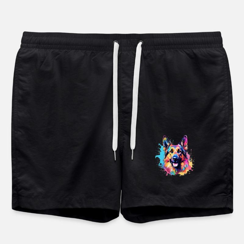 Bunte Hunde-Splash-Art Deutscher Schäferhund - Badeshorts - Schwarz
